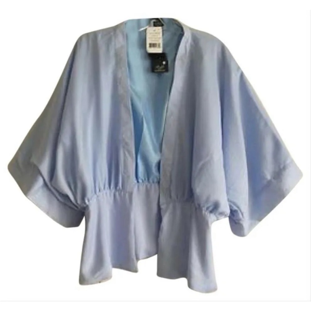 $98 Roffe Kimono Layering Top One Size Sky Blue Dolman Sleeves Open Fully Lined